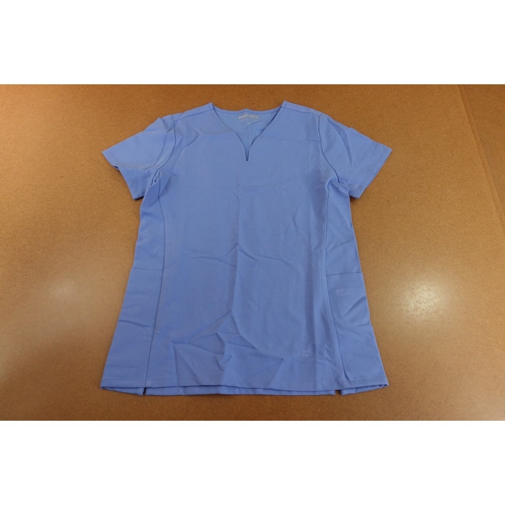 Mandala Womens X-Small Ceil Blue Back Slit Curved V-Neck Medical Scrub Top NWT